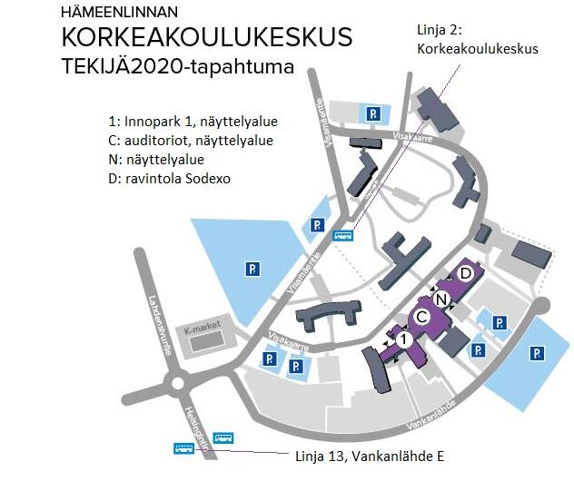 Tekijä2020-tapahtuma, Hämeenlinnan korkeakoulukeskuksen aluekartta